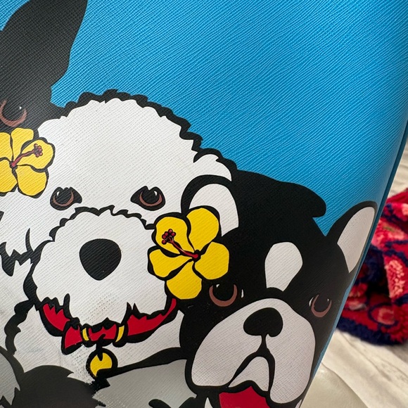 Marc Tetro Rare group dog 🐶 Blue Tote Bag with Playful Dog Print - Picture 3 of 11